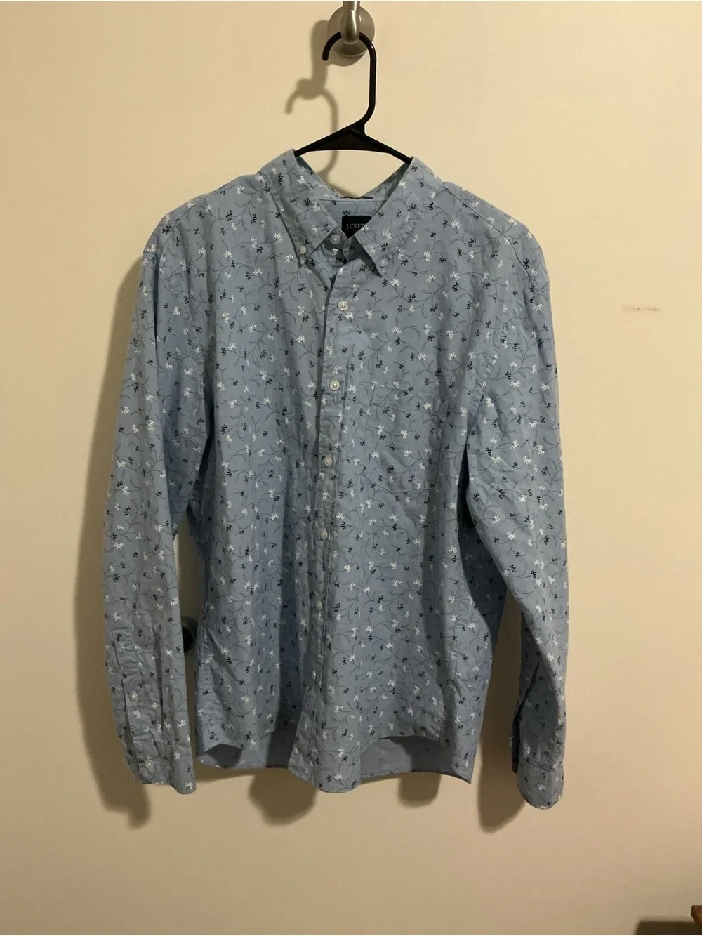J. Crew Light Blue Floral-Print Button-Down Shirt Large Untucked